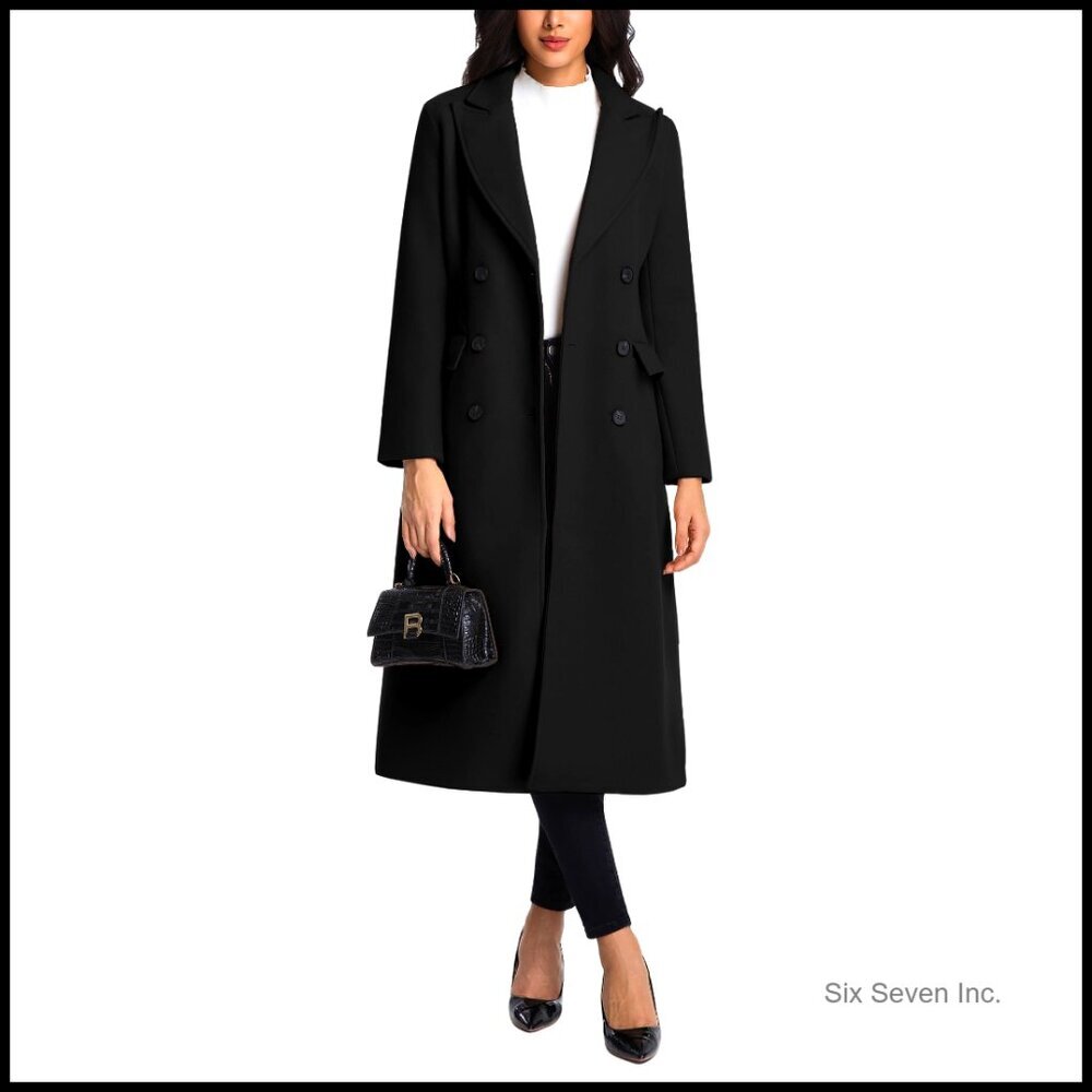 Long Wool Pea Coat Double Breasted Trench Below Knee Winter Coat